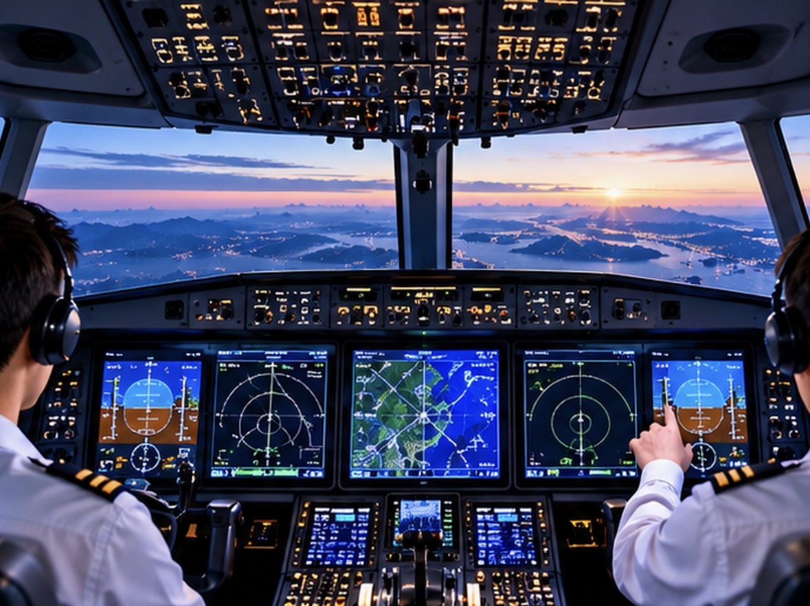 兩名飛行員與現代客機數位駕駛艙