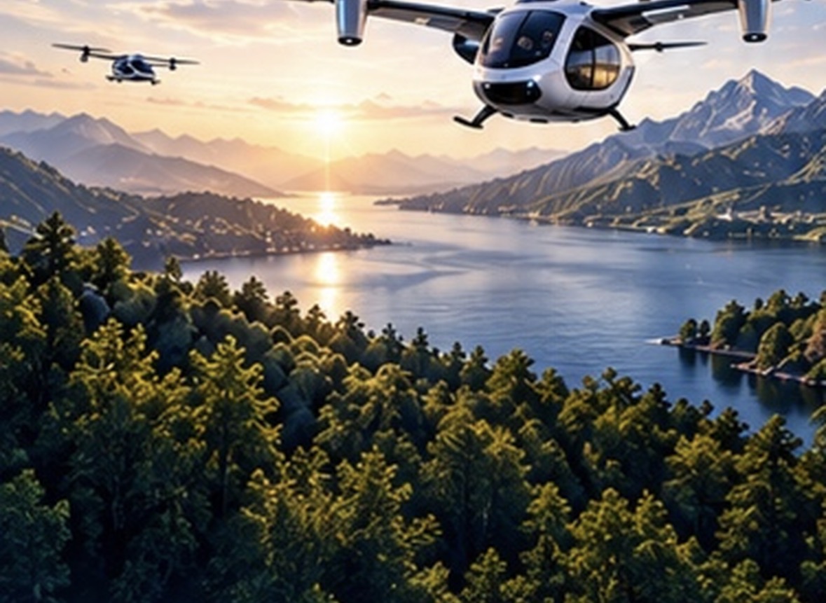 飛越湖泊、山脈與森林的 eVTOL 航空器