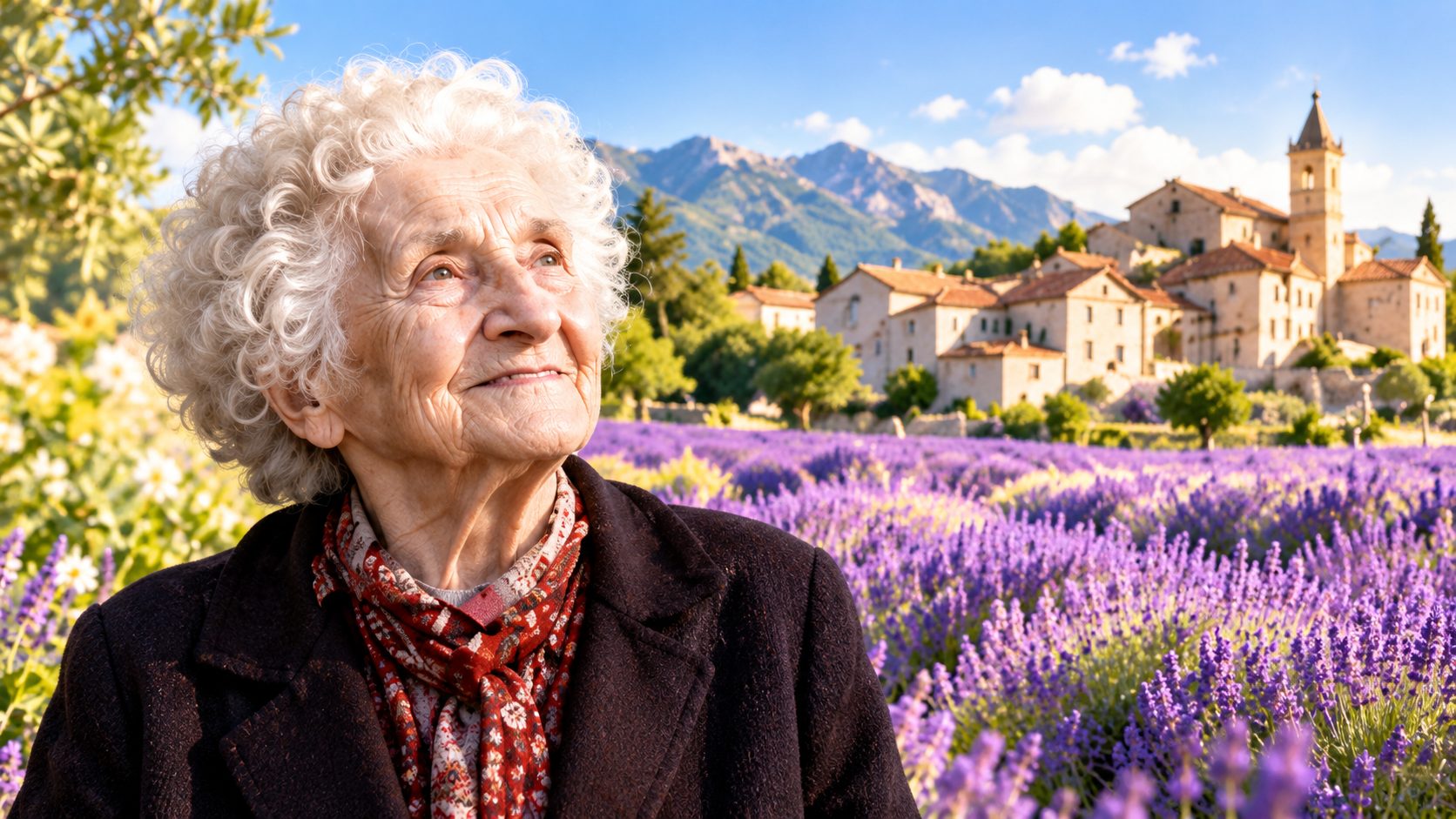 Jeanne Calment 主題 AI 生成示意插畫，非歷史照片