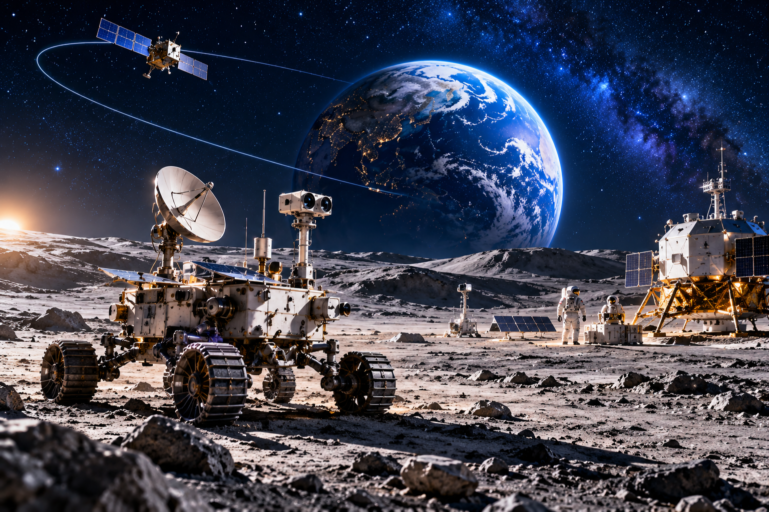 月球探測車、登陸器與軌道器的概念示意圖 / Concept illustration of lunar robotic exploration systems